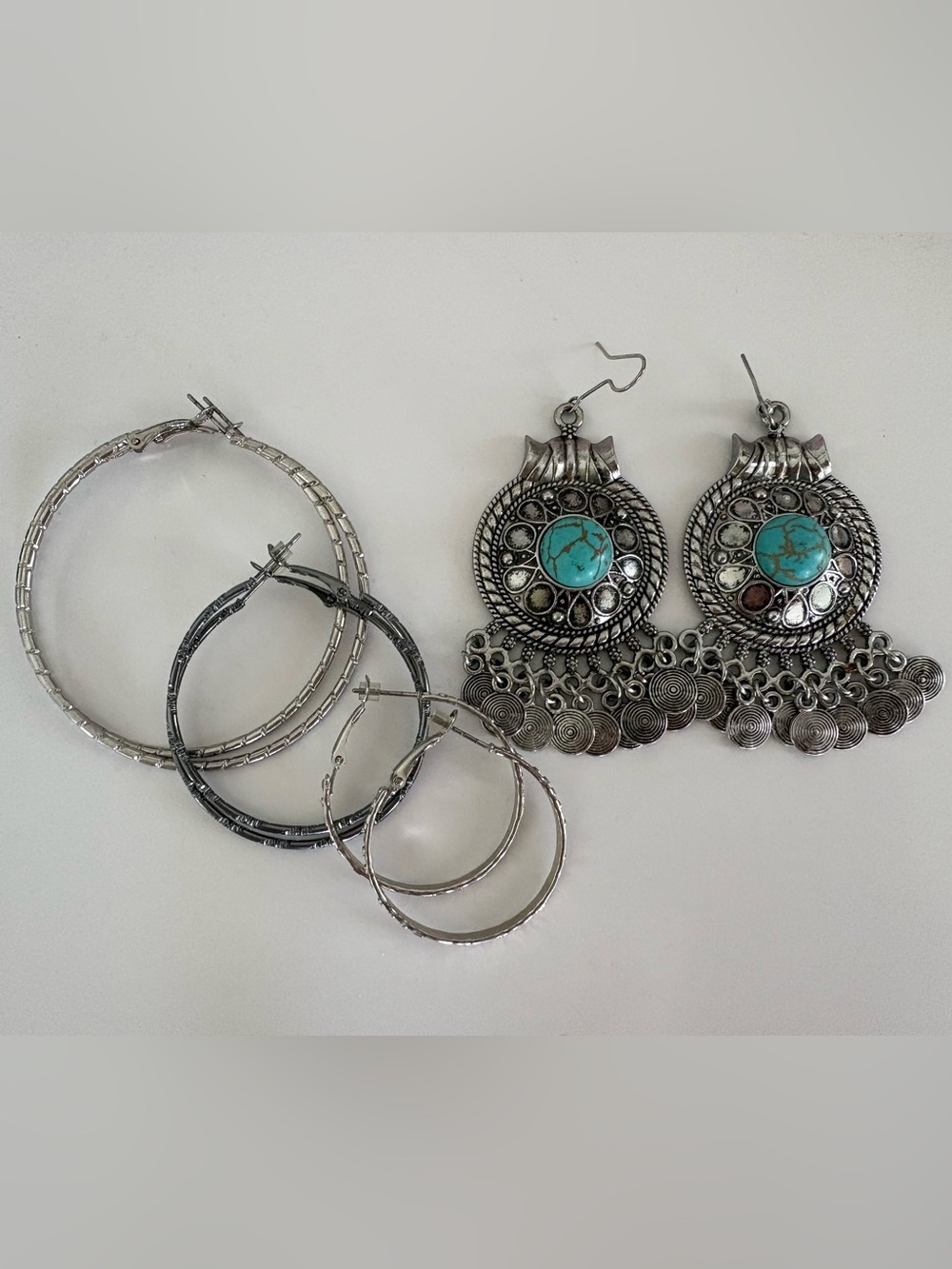 Turquoise Accent Silver-Tone Statement Earrings - Women Jewelry